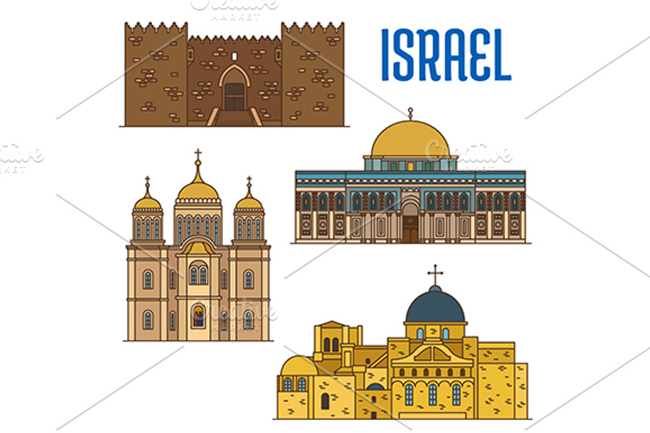 Israel vector detailed landmarks