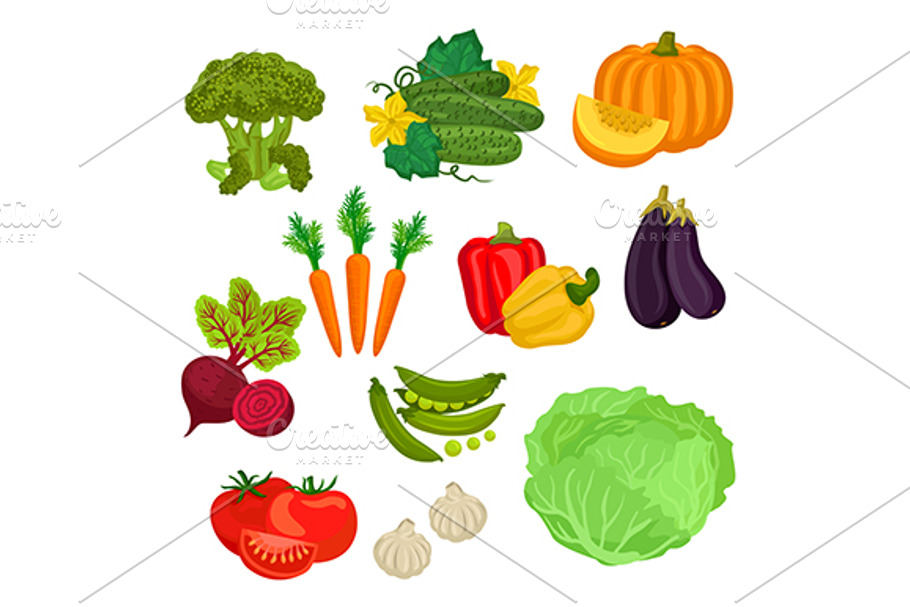 Farm vegetables isolated flat icons