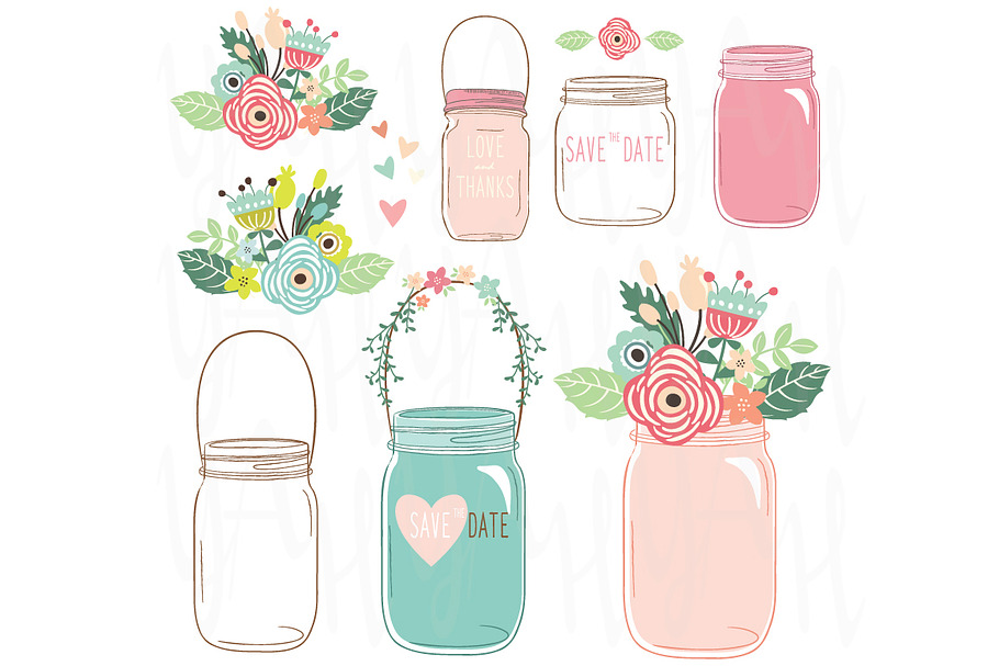 Wedding Flower Mason Jar in Illustrations - product preview 8