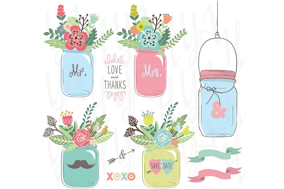 Vintage Floral Mason Jar in Illustrations - product preview 8
