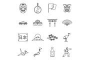 Japan icons set, outline style