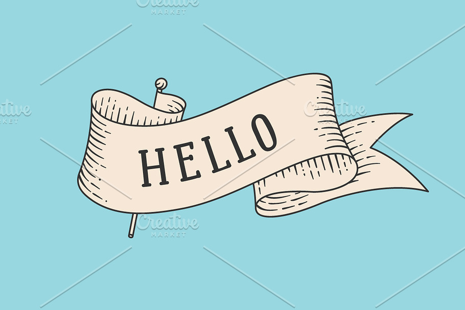 Old vintage ribbon and word Hello in Illustrations - product preview 8