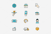 Delivery and e-commerce line icons.