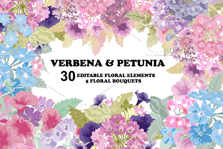 Verbena and Petunia Floral Clip Art