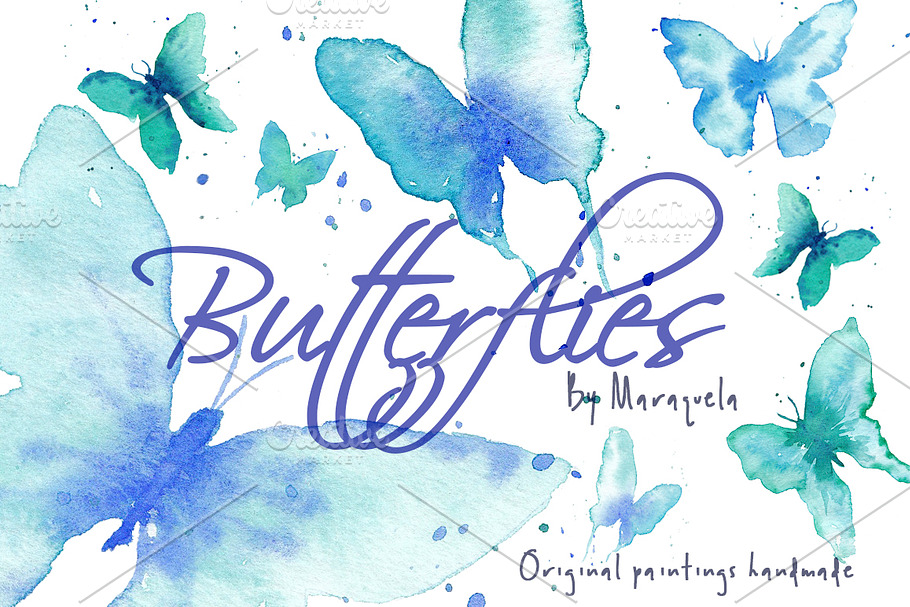 Watercolor Butterflies Clip Art Blue