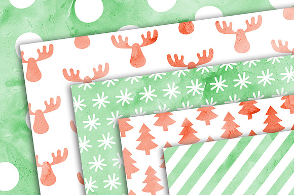 Watercolour Christmas Digital Paper in Patterns - product preview 1