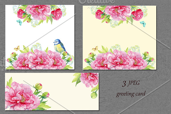 watercolor clipart /flowers peonies in Illustrations - product preview 3