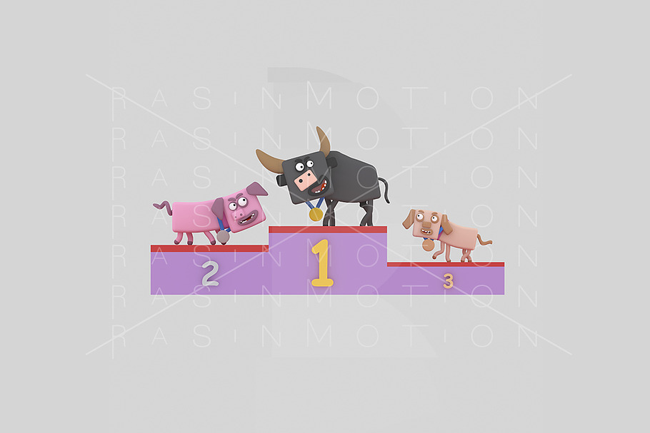 3d Illustration. Podium Animals.