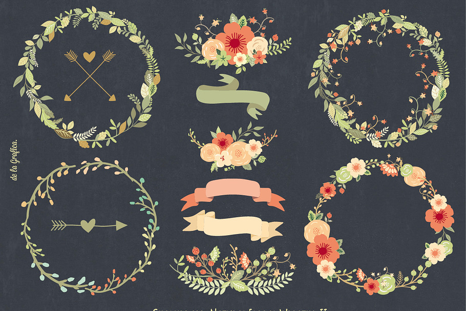 Chalkboard Natural Floral Wreaths II in Illustrations - product preview 8