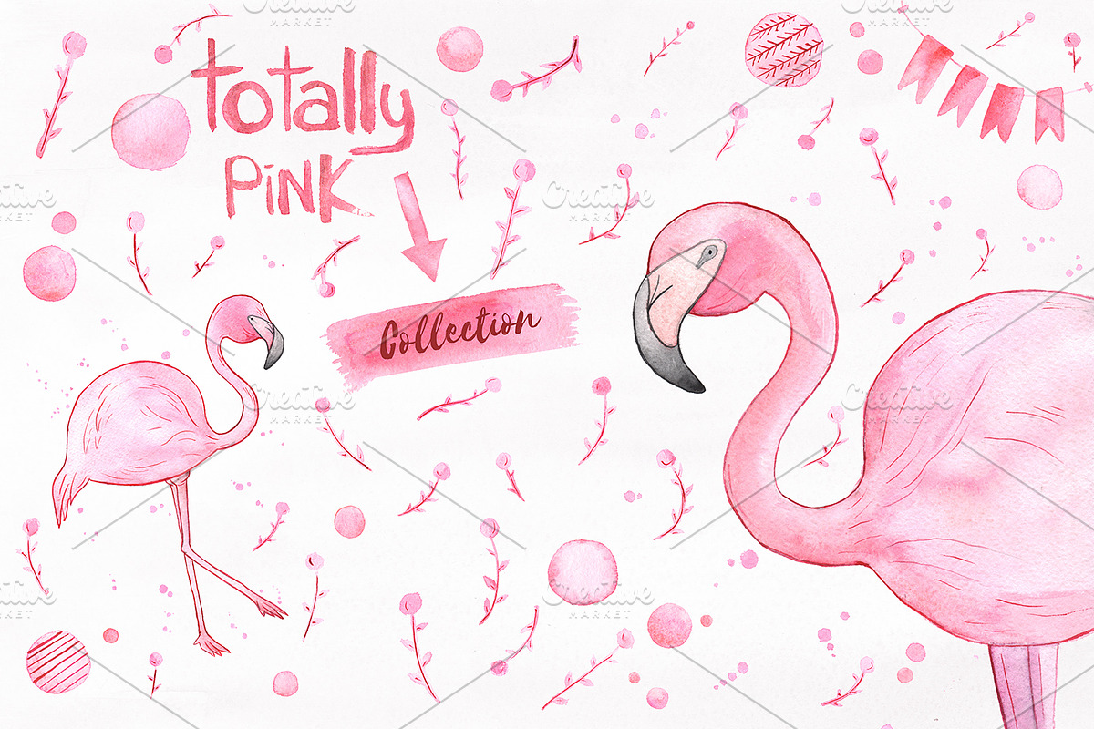Totally Pink set + free backgrounds in Illustrations - product preview 8