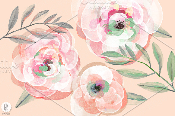 Watercolor coral mint roses in Illustrations - product preview 3