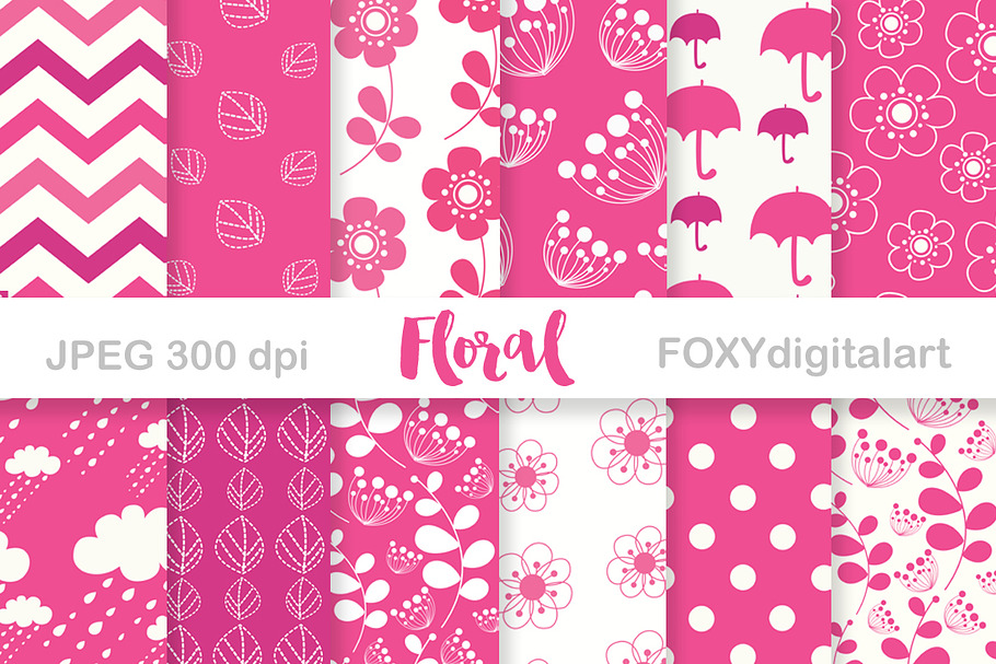 Digital Paper Floral Pink