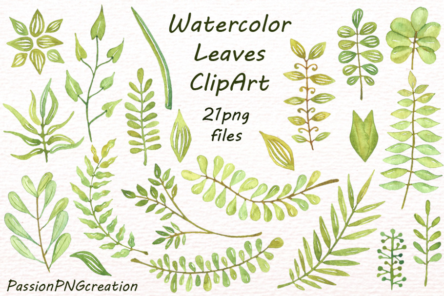 Watercolor leaves clipart
