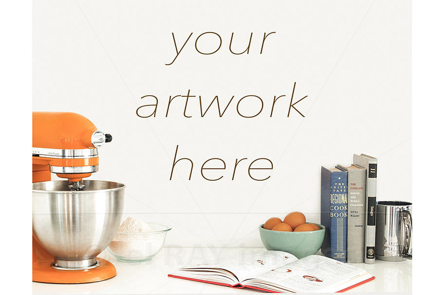 Orange Kitchen Theme Blank Wall in Print Mockups - product preview 8