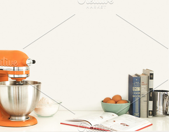 Orange Kitchen Theme Blank Wall in Print Mockups - product preview 1