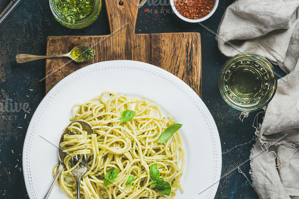Spaghetti with pesto sauce | High-Quality Food Images ~ Creative Market