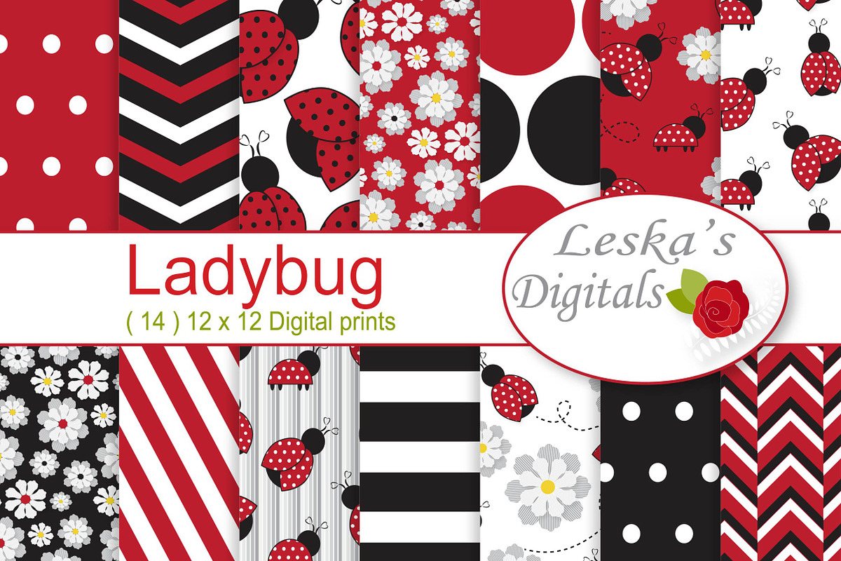 Ladybug Digital Paper Pack in Patterns - product preview 8