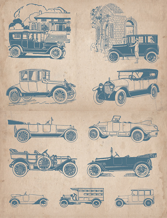Vintage Cars and Automobiles in Illustrations - product preview 1