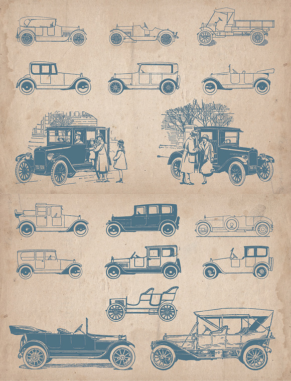 Vintage Cars and Automobiles in Illustrations - product preview 2