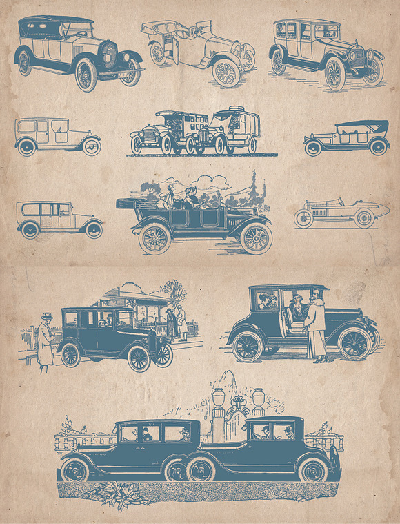 Vintage Cars and Automobiles in Illustrations - product preview 4