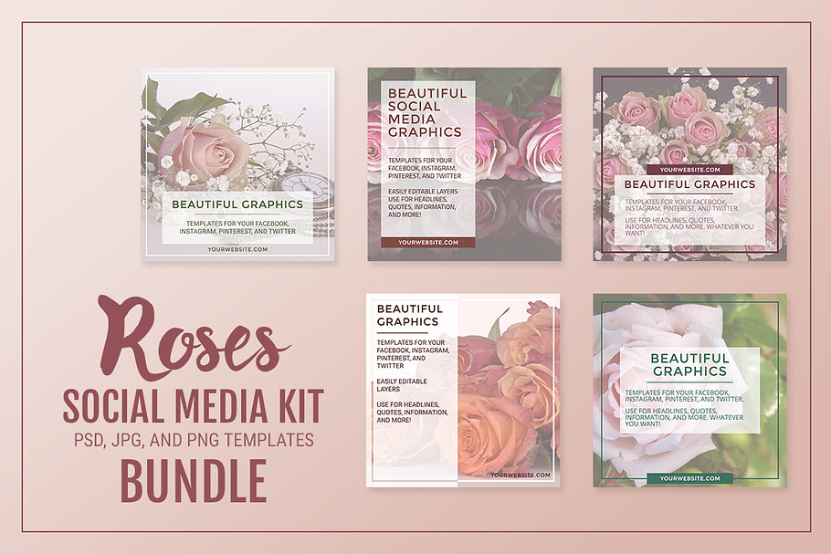 Roses Social Media Kit Bundle in Social Media Templates - product preview 8