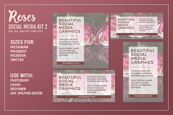 Roses Social Media Kit Bundle in Social Media Templates - product preview 2