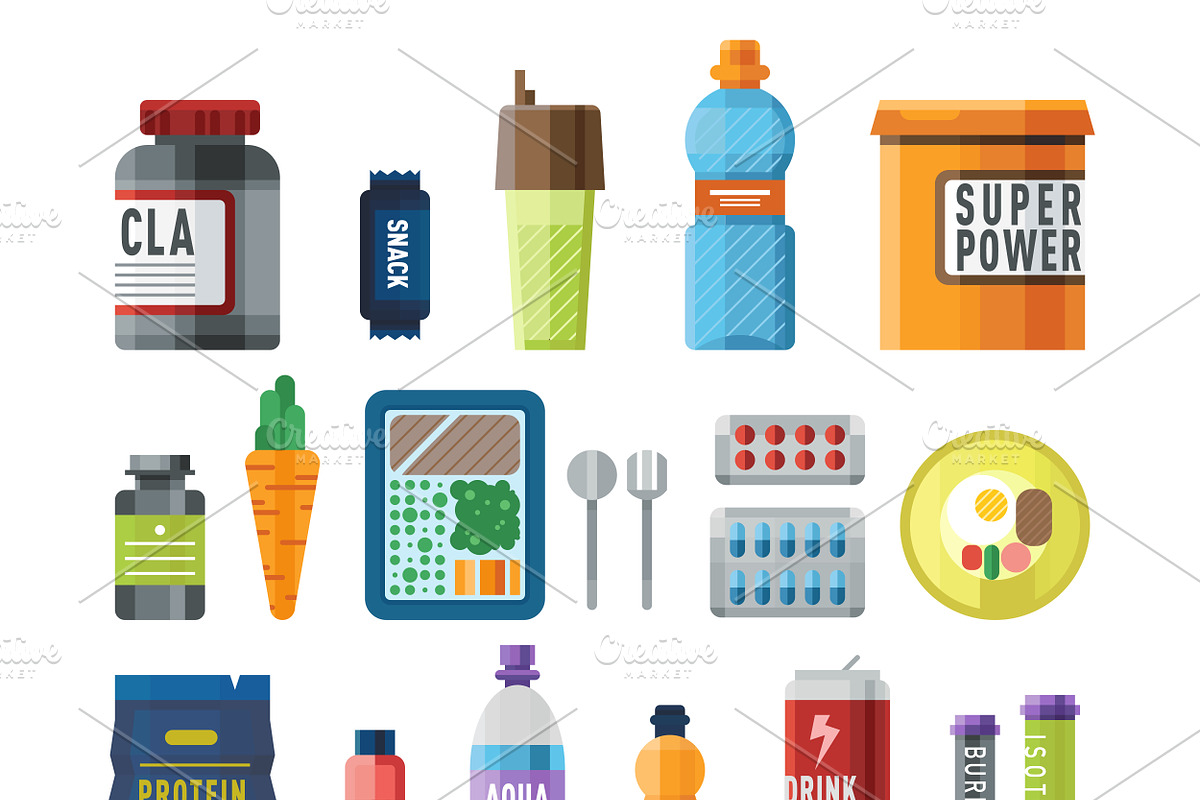 Sports nutrition food icons vector in Illustrations - product preview 8