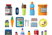 Sports nutrition food icons vector