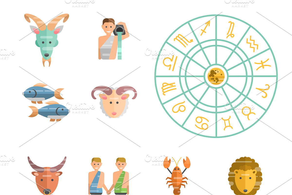 Zodiac signs flat buttons set in Illustrations - product preview 8