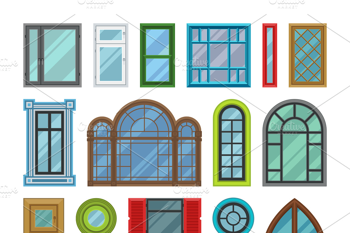House windows vector elements in Illustrations - product preview 8