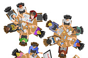 Busy business people top view vector