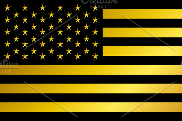 USA flag, American flag gold, black