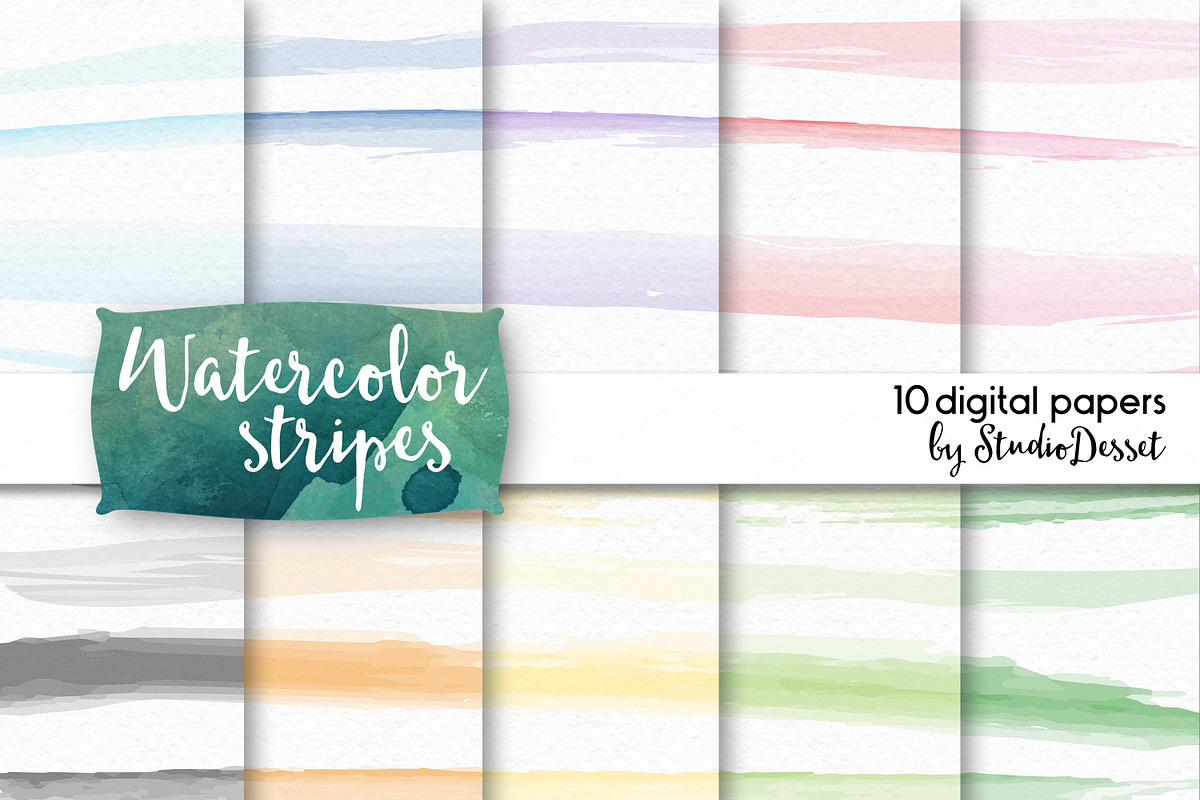 Watercolor Stripes - digital papers in Patterns - product preview 8