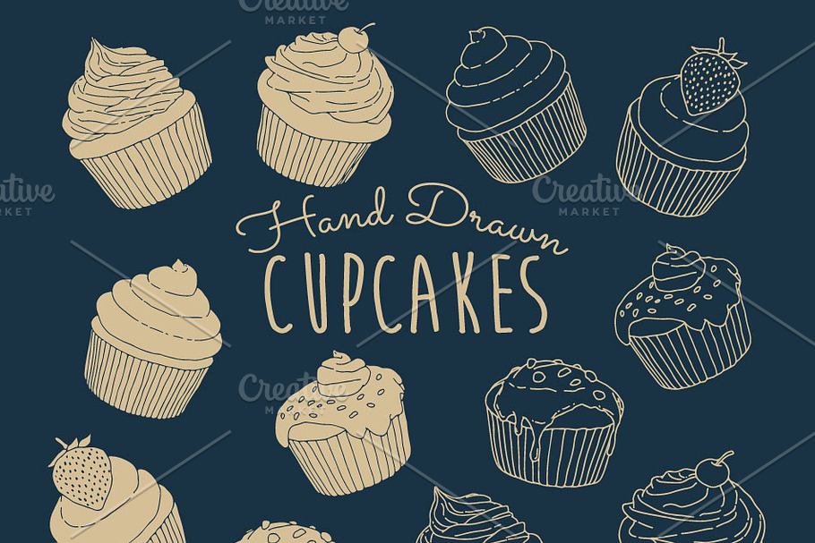 Hand Drawn Cupcakes Vector Pack in Illustrations - product preview 8