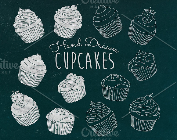 Hand Drawn Cupcakes Vector Pack in Illustrations - product preview 1