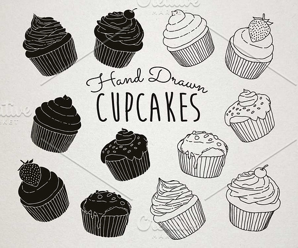 Hand Drawn Cupcakes Vector Pack in Illustrations - product preview 2