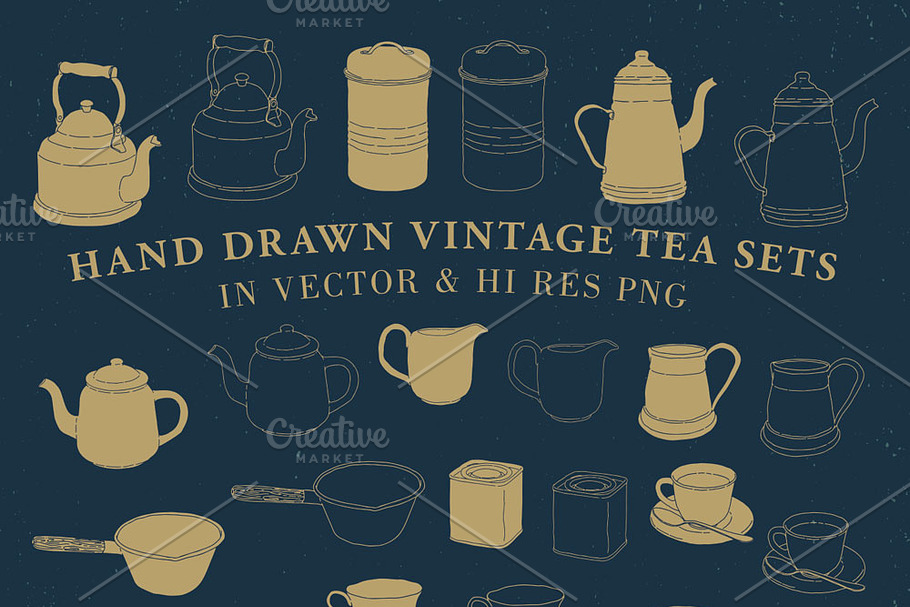 Hand Drawn Vintage Tea Set Vector