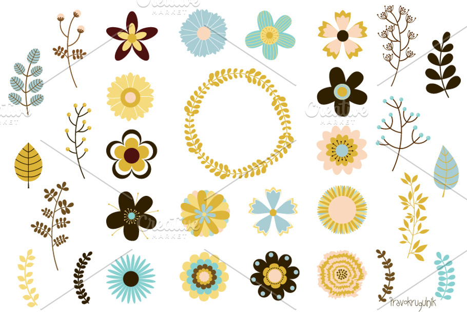 Vintage bohemian, rustic flowers set in Illustrations - product preview 8