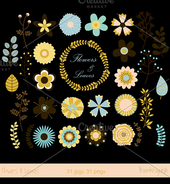 Vintage bohemian, rustic flowers set in Illustrations - product preview 5