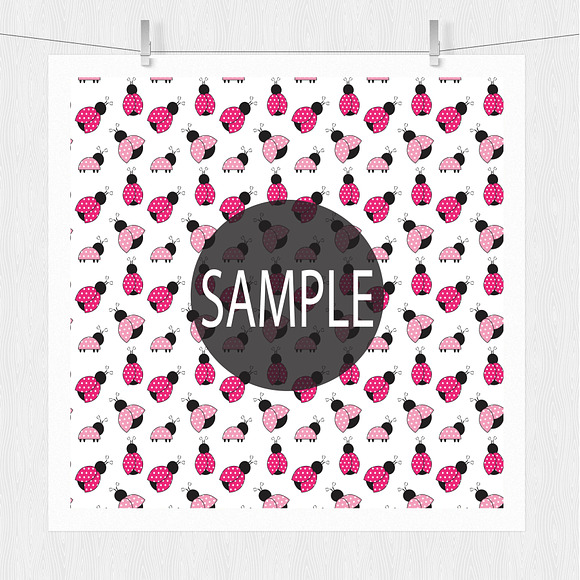 Pink Ladybug Digital Paper Pattern in Illustrations - product preview 1