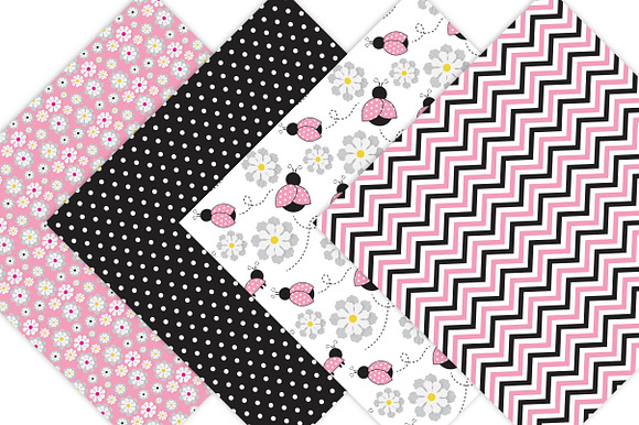 Pink Ladybug Digital Paper Pattern in Illustrations - product preview 2