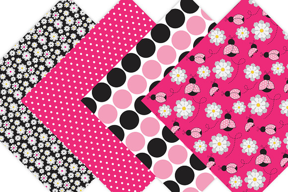 Pink Ladybug Digital Paper Pattern in Illustrations - product preview 3