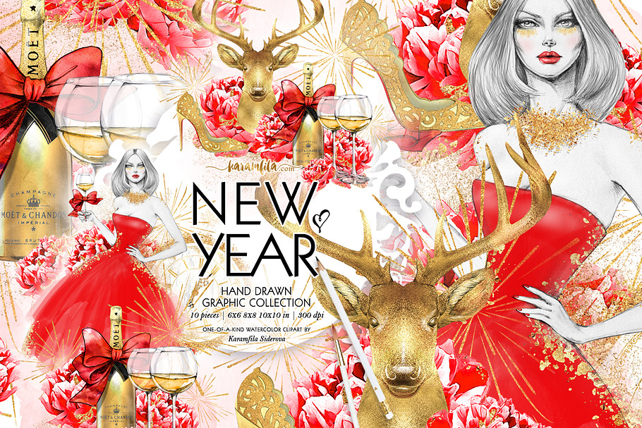 New Years Party Clipart in Illustrations - product preview 8