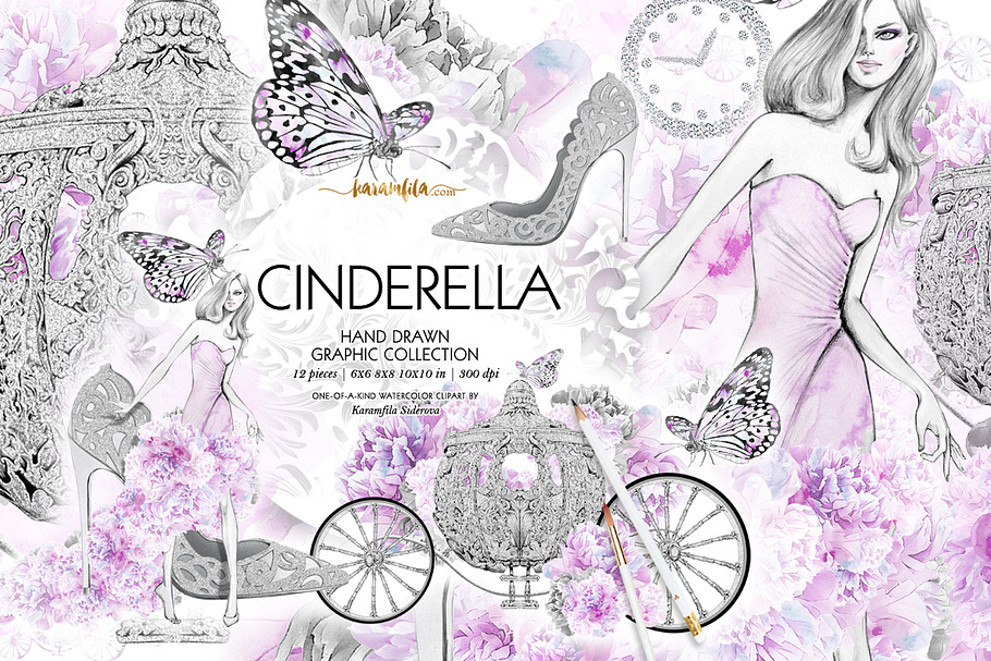 Cinderella Fashion Clipart in Illustrations - product preview 8