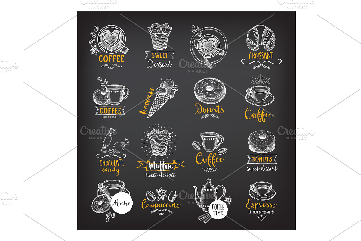 Dessert and coffee, blackboard in Illustrations - product preview 8