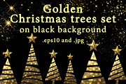 Golden Christmas trees set