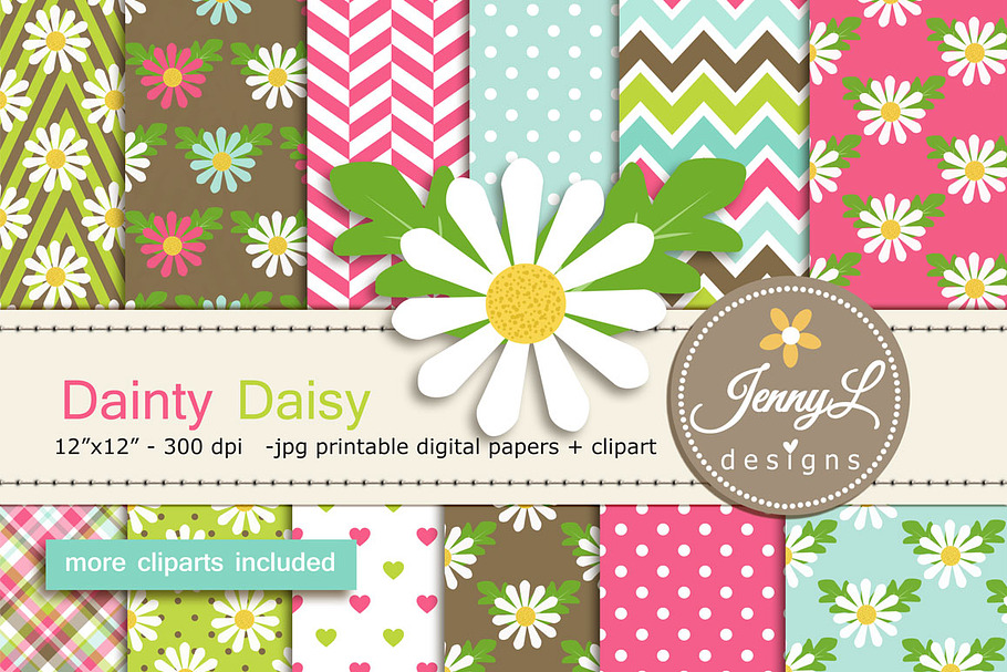 Daisy Flower Digital Paper & Clipart in Patterns - product preview 8