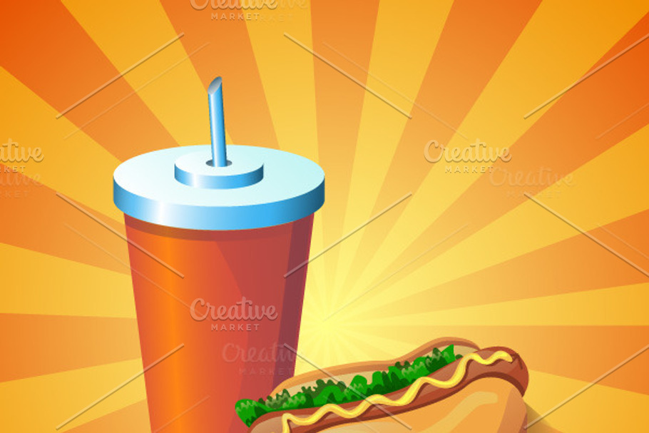 Vector colourful hot dog and drink