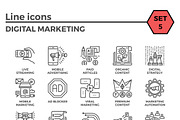 Digital Marketing Thin Line Icons.