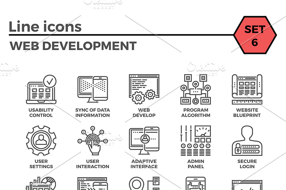 Web Development Thin Line Icon Set in Graphics - product preview 8